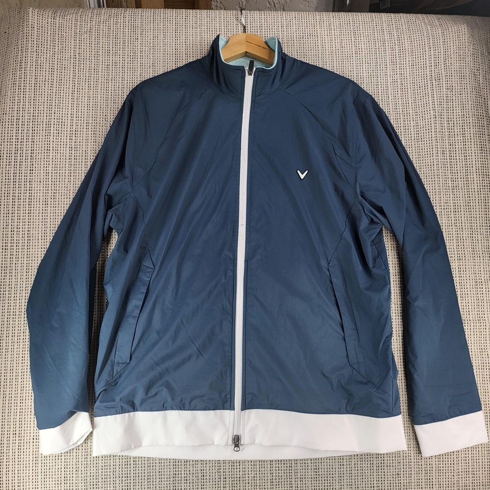 Callaway Jacket Mens Large Blue White Full Zip Golf Windbreaker Lightweight LGG